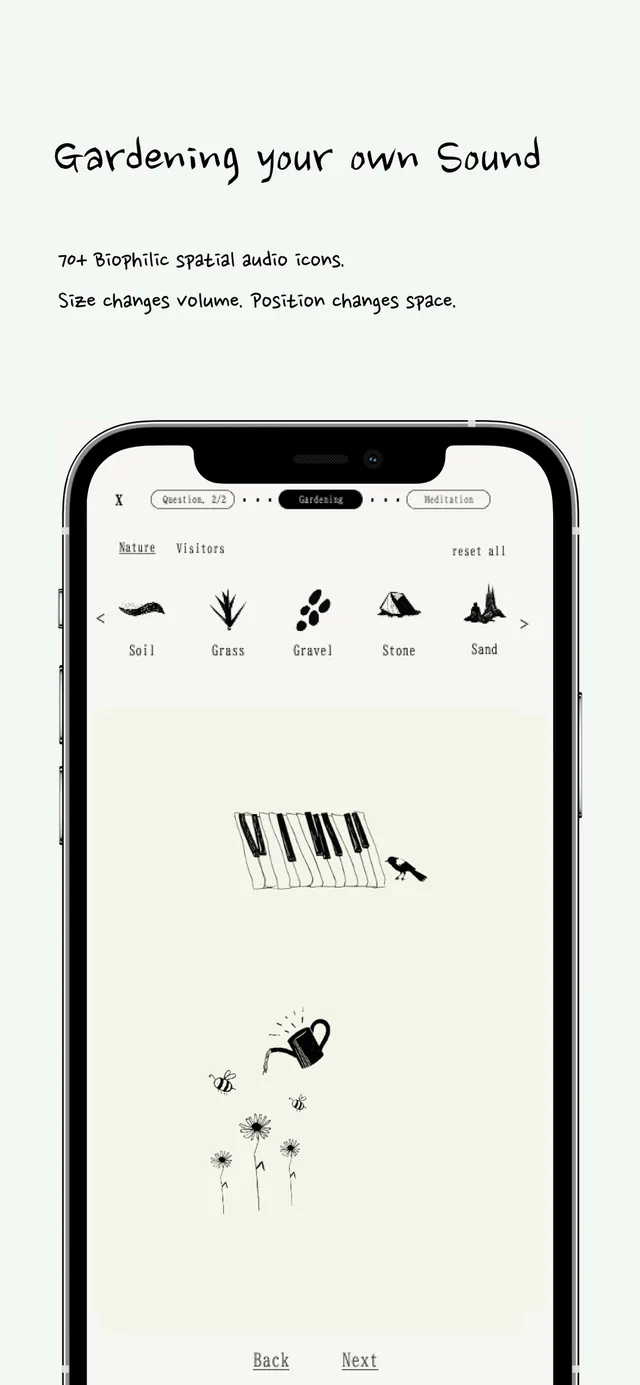 Gardening your own sound — size changes volume, position changes space